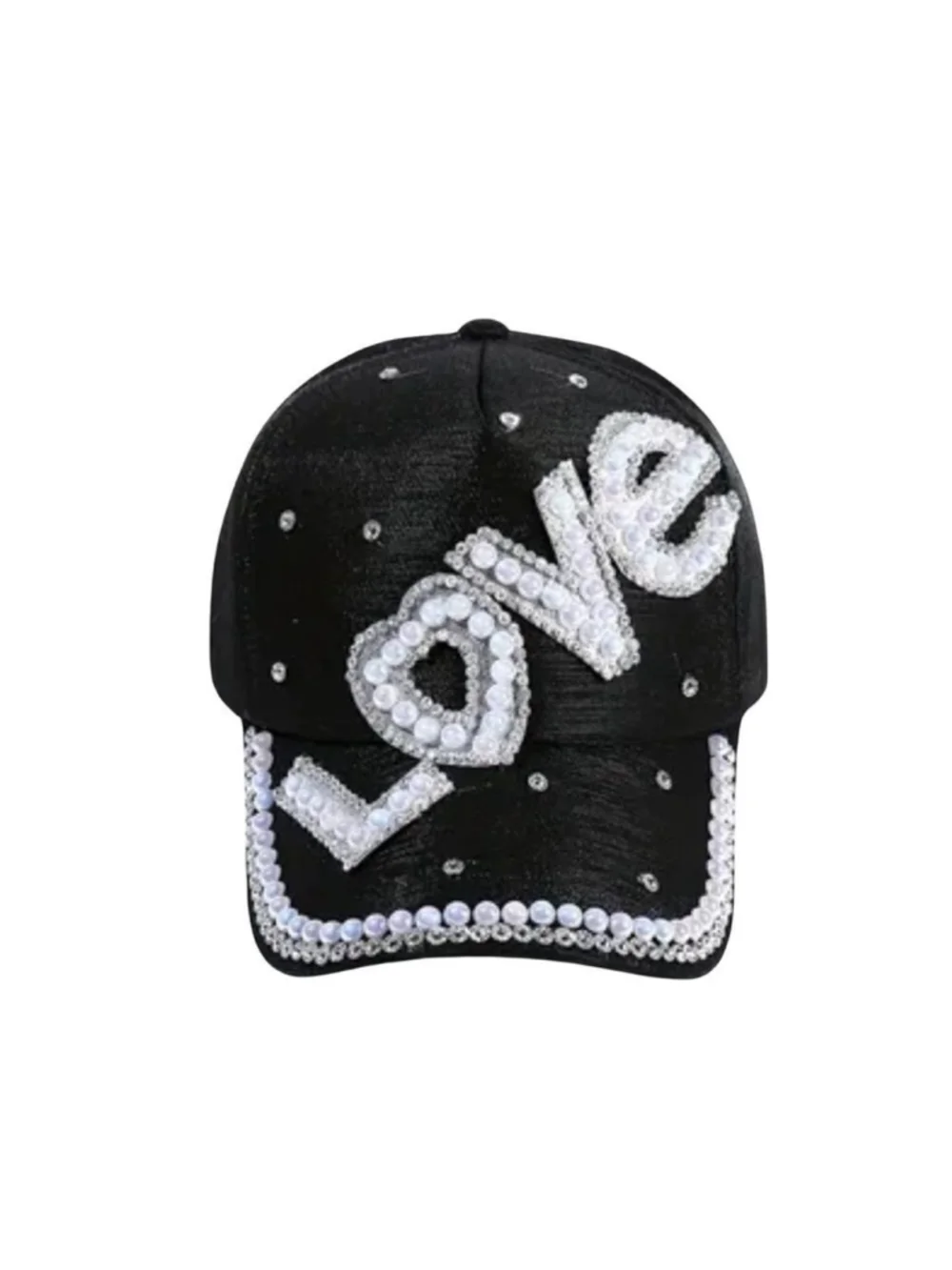NEW Bridal LOVE Pearl Embellished Black Baseball Cap NWT